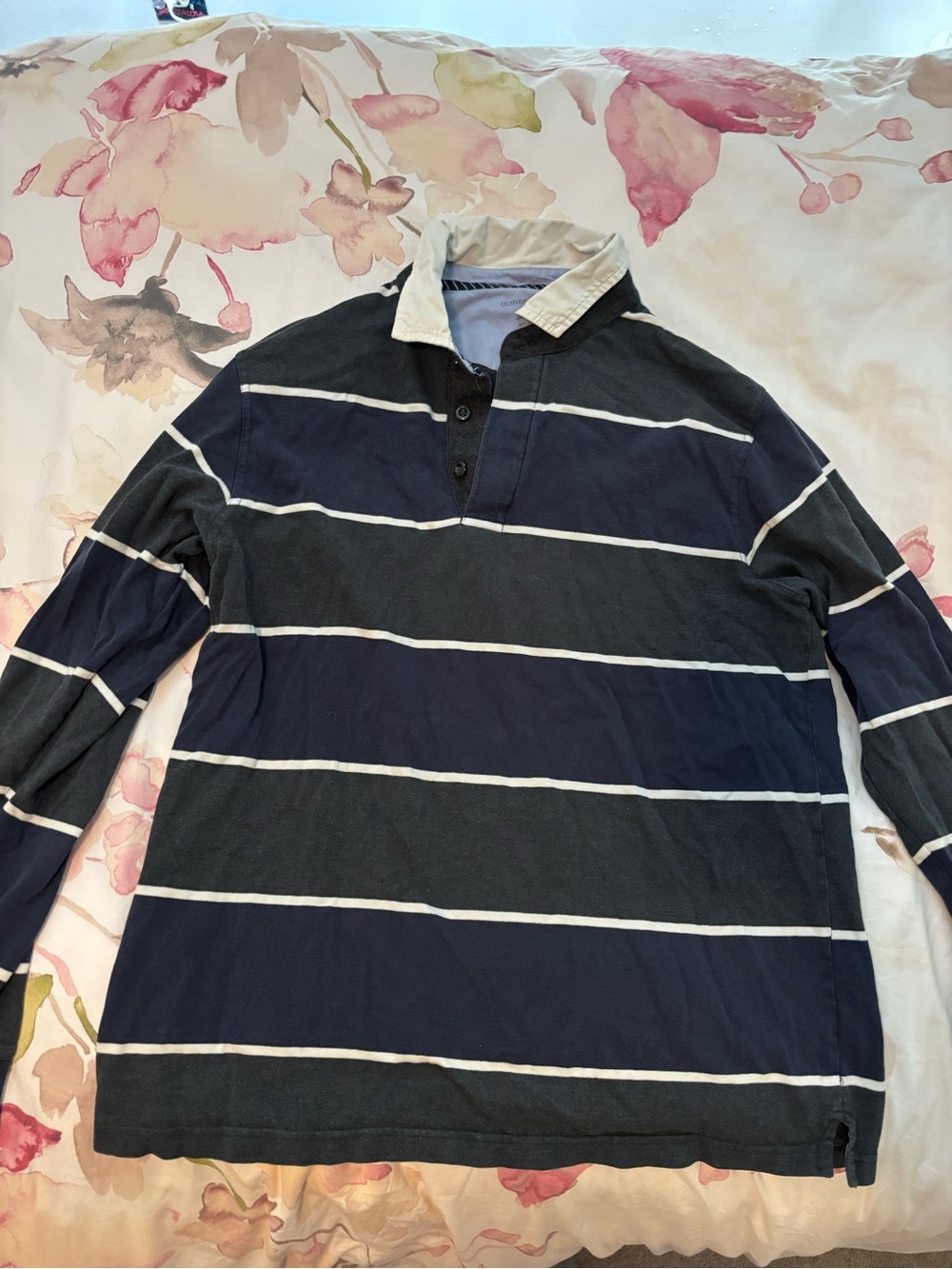 Denver Hayes Navy and White Striped Rugby Polo